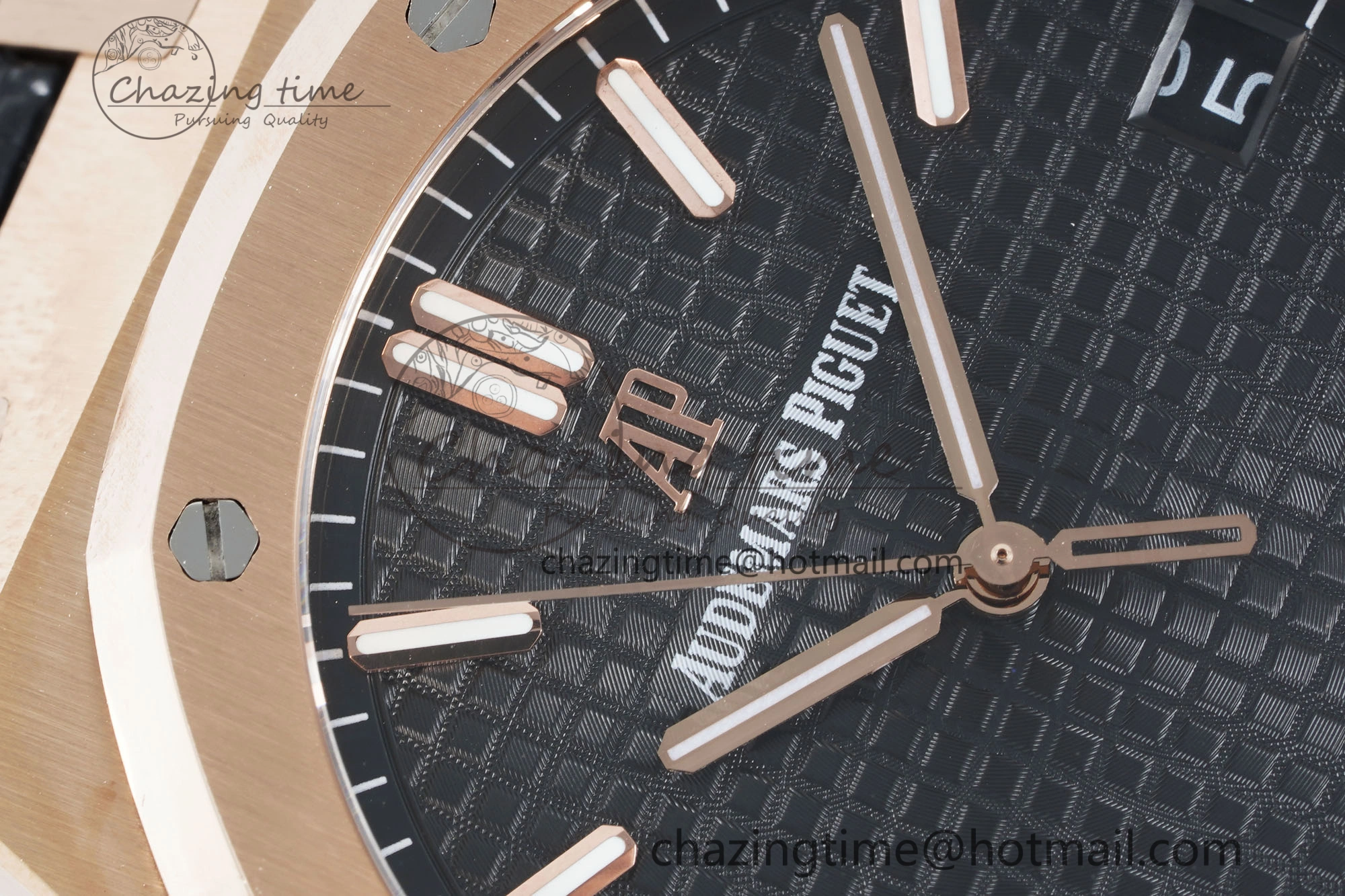 WaterResistant Royal Oak 41mm 15500 RG IPF 1:1 Best Edition Black Textured Dial on Black Leather Strap SA4302 Super Clone 4692