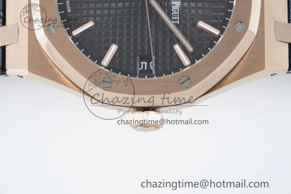 WaterResistant Royal Oak 41mm 15500 RG IPF 1:1 Best Edition Black Textured Dial on Black Leather Strap SA4302 Super Clone 4692