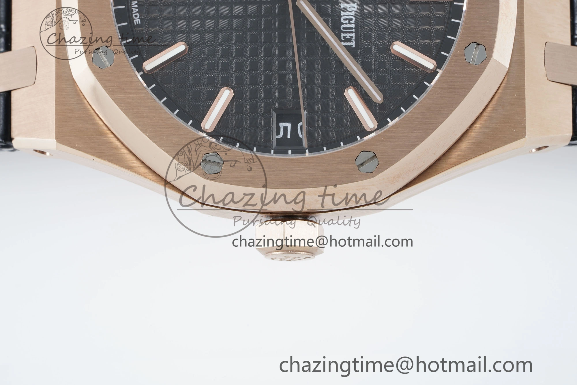 WaterResistant Royal Oak 41mm 15500 RG IPF 1:1 Best Edition Black Textured Dial on Black Leather Strap SA4302 Super Clone 4692