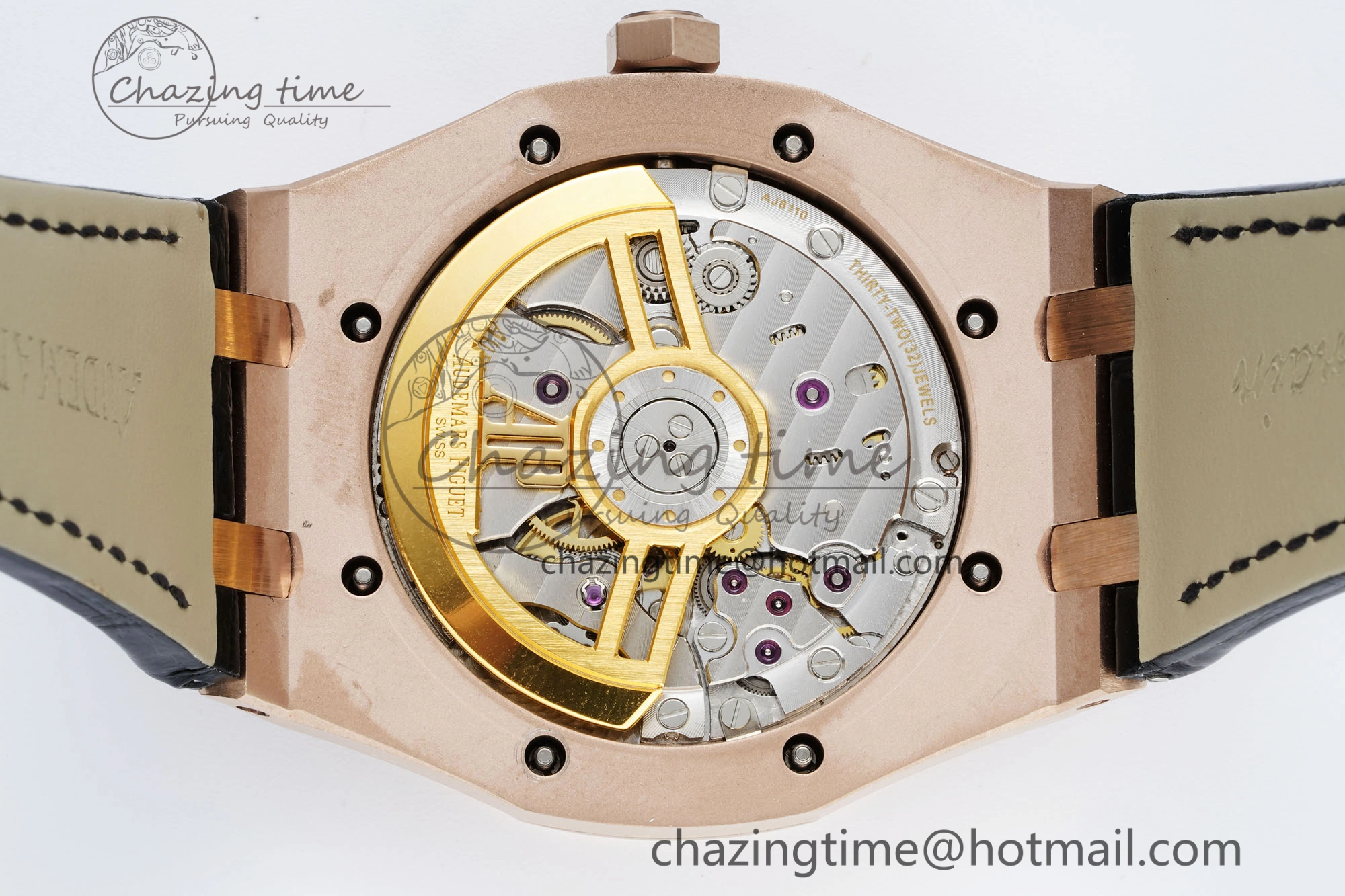 WaterResistant Royal Oak 41mm 15500 RG IPF 1:1 Best Edition Black Textured Dial on Black Leather Strap SA4302 Super Clone 4692