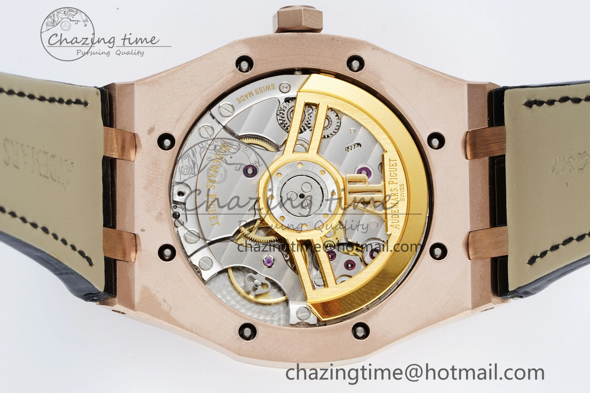 WaterResistant Royal Oak 41mm 15500 RG IPF 1:1 Best Edition Black Textured Dial on Black Leather Strap SA4302 Super Clone 4692