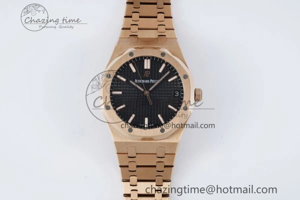 Efficient Royal Oak 41mm 15500 RG IPF 1:1 Best Edition Black Textured Dial on RG Bracelet SA4302 Super Clone 4693