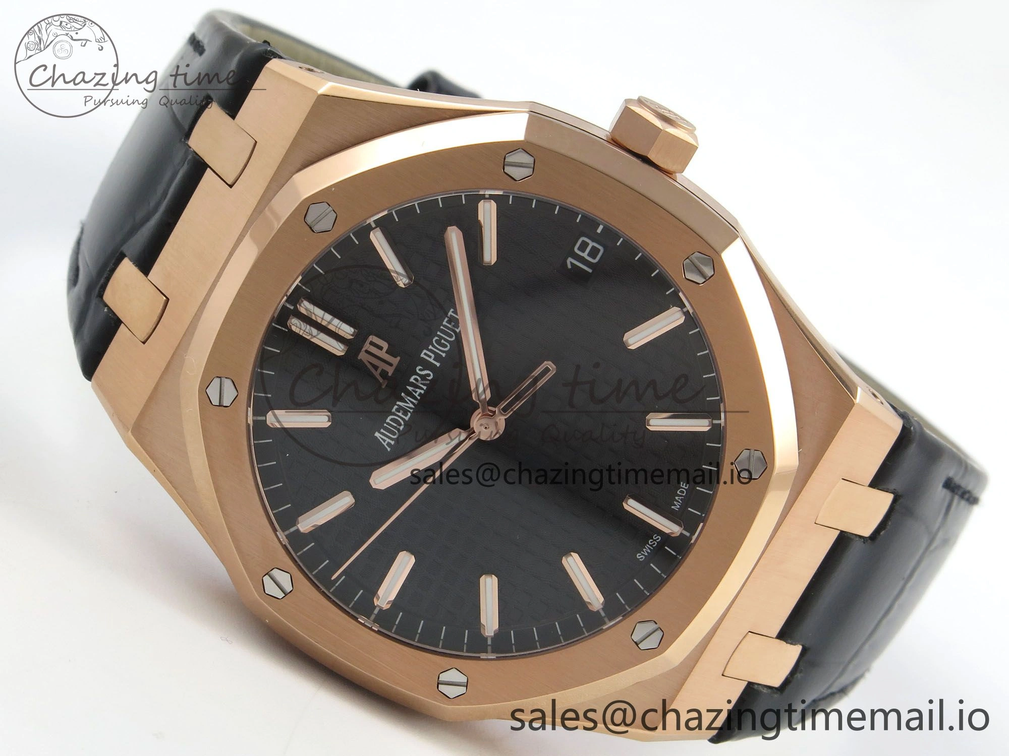 Royal Oak 41mm 15500 RG RSF 1:1 Best Edition Black Dial on Blue leather strap SA4302 Super Clone HighPerformance 4207