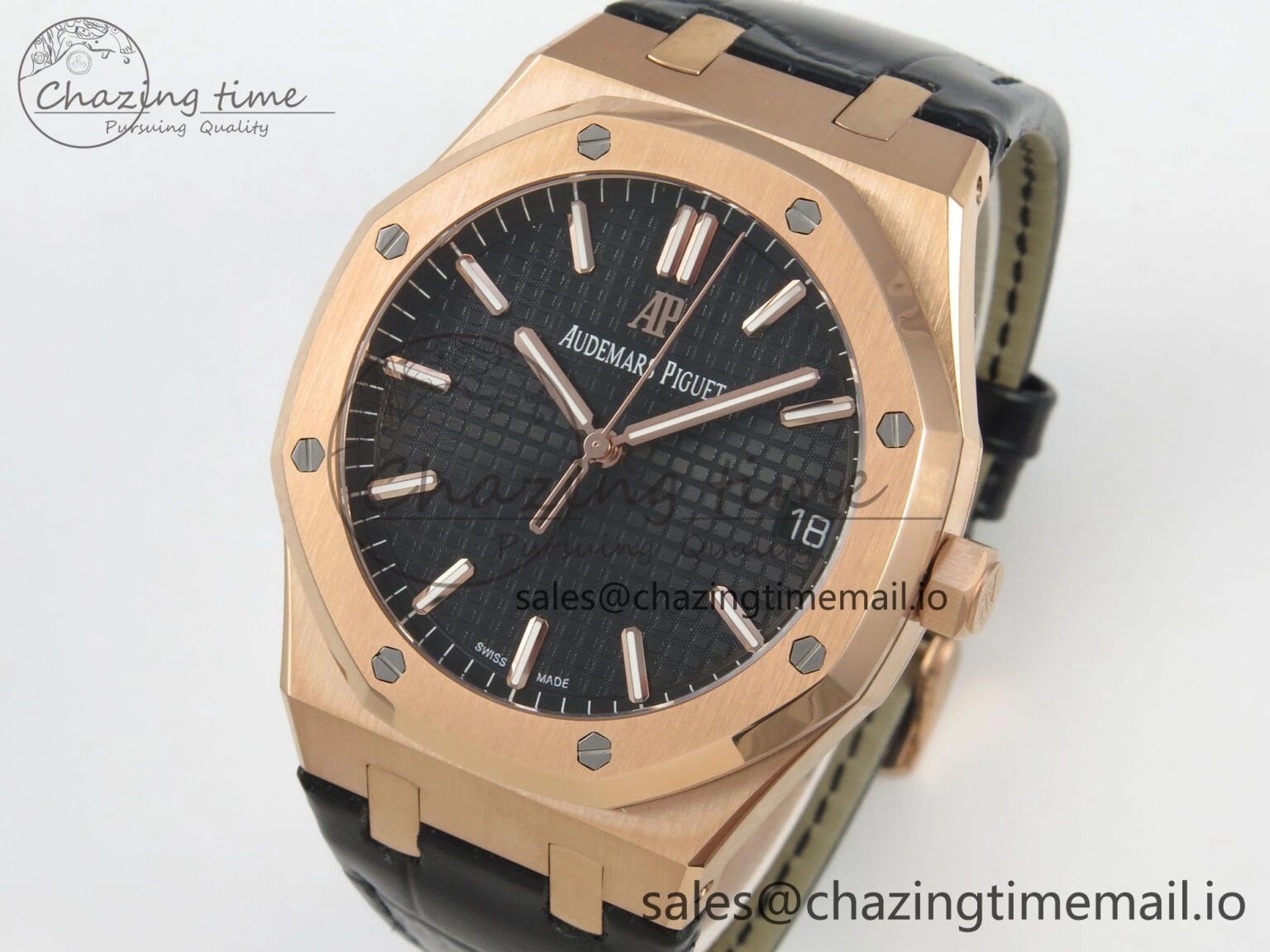 Royal Oak 41mm 15500 RG RSF 1:1 Best Edition Black Dial on Blue leather strap SA4302 Super Clone HighPerformance 4207