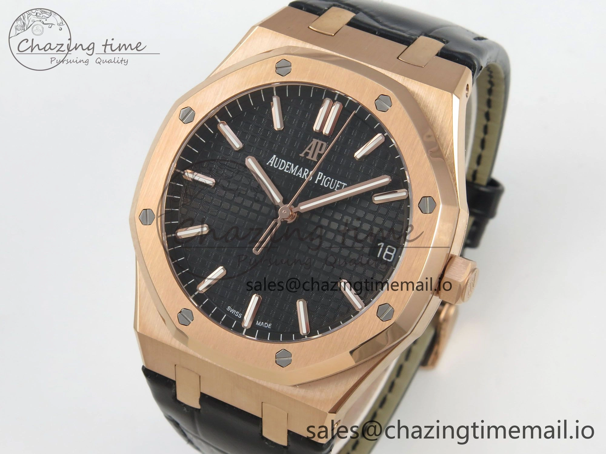 Royal Oak 41mm 15500 RG RSF 1:1 Best Edition Black Dial on Blue leather strap SA4302 Super Clone HighPerformance 4207