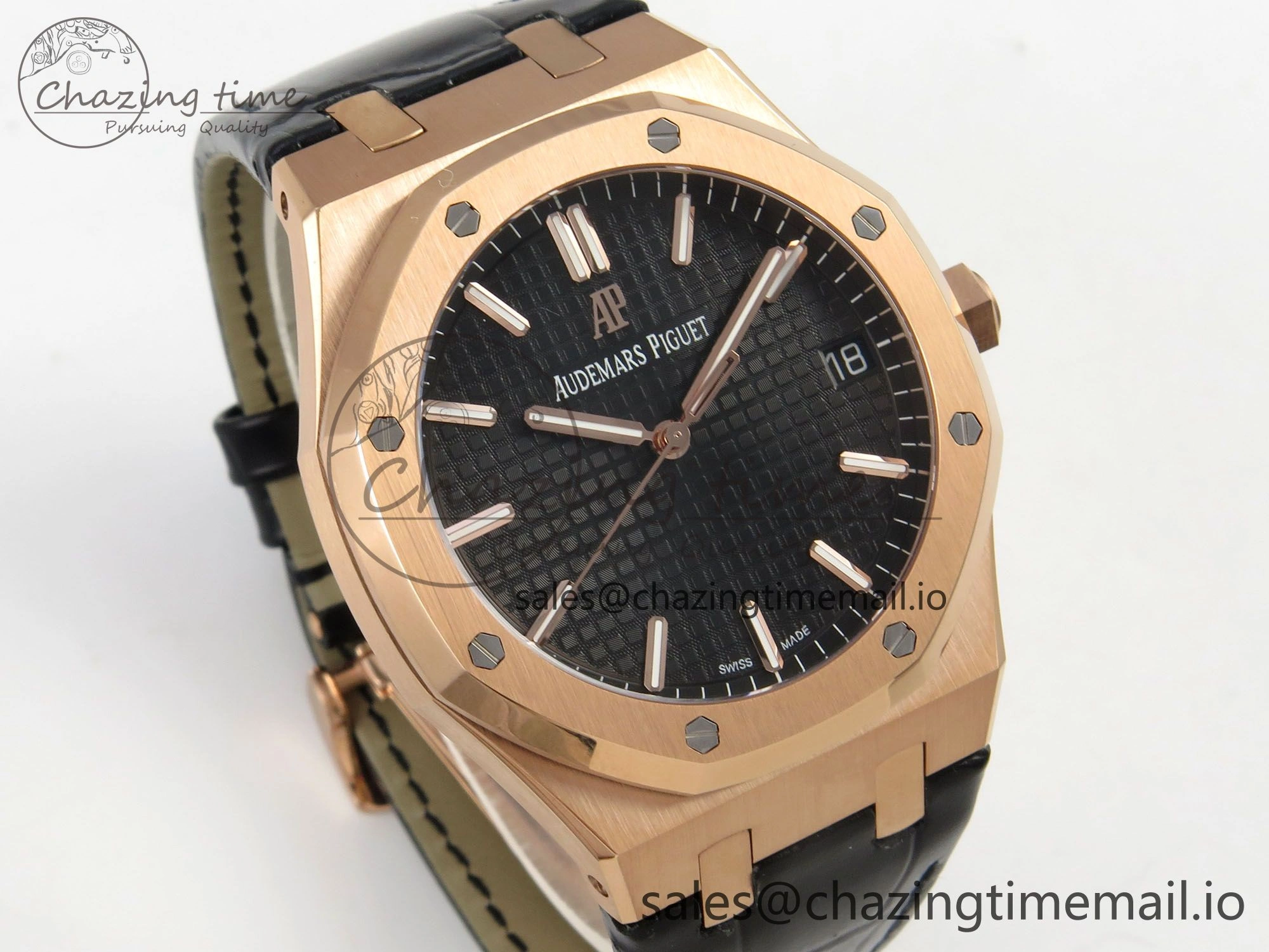 Royal Oak 41mm 15500 RG RSF 1:1 Best Edition Black Dial on Blue leather strap SA4302 Super Clone HighPerformance 4207