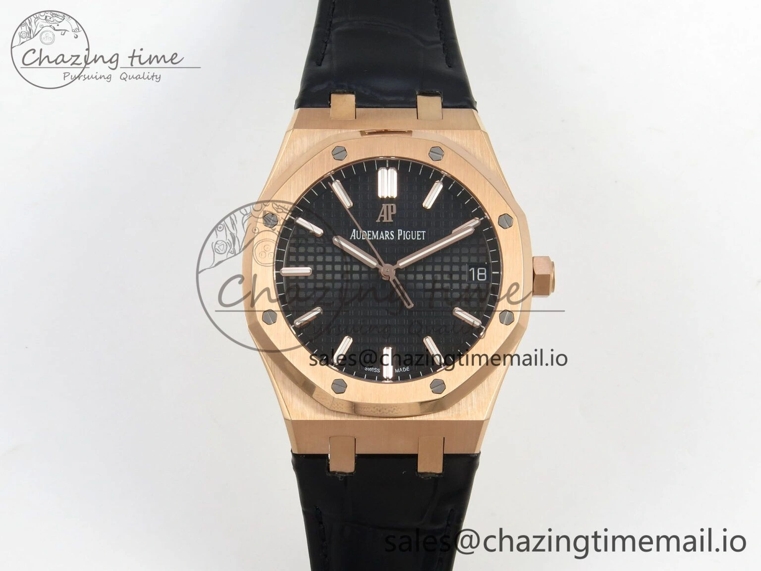 Royal Oak 41mm 15500 RG RSF 1:1 Best Edition Black Dial on Blue leather strap SA4302 Super Clone HighPerformance 4207