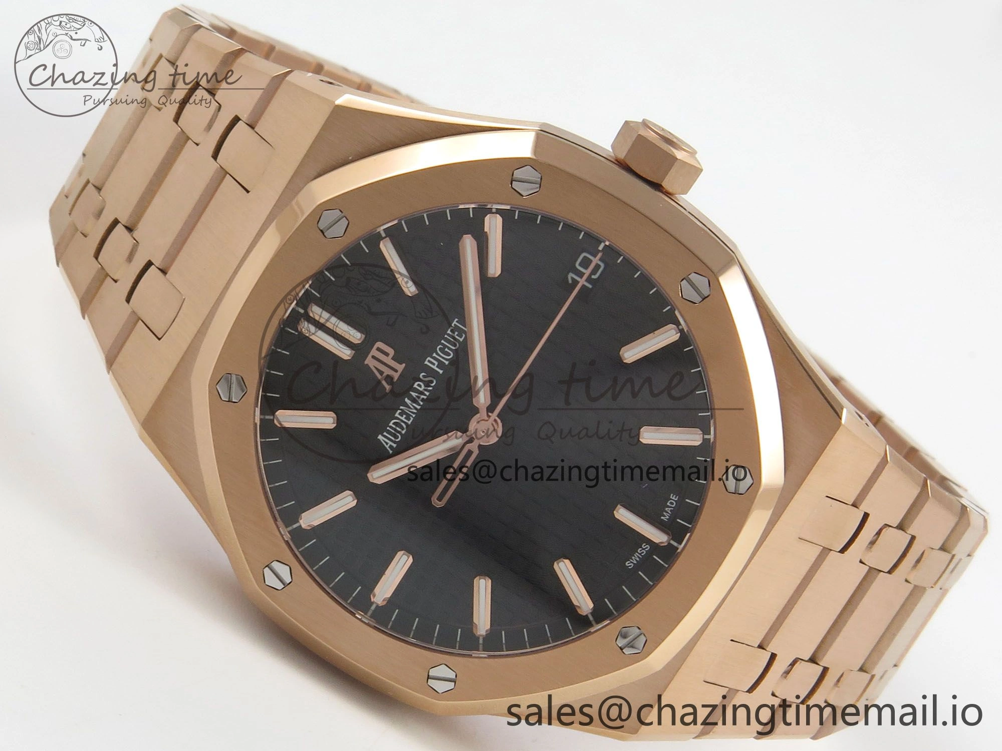 Royal Oak 41mm 15500 RG RSF 1:1 Best Edition Black Dial on RG Bracelet SA4302 Super Clone Soft 4206