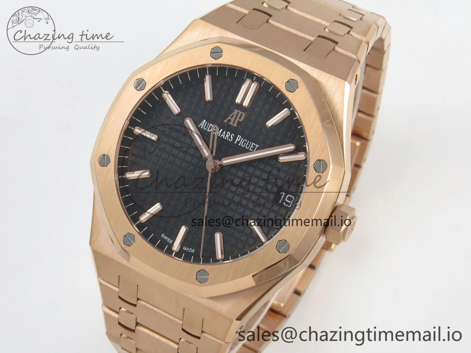 Royal Oak 41mm 15500 RG RSF 1:1 Best Edition Black Dial on RG Bracelet SA4302 Super Clone Soft 4206