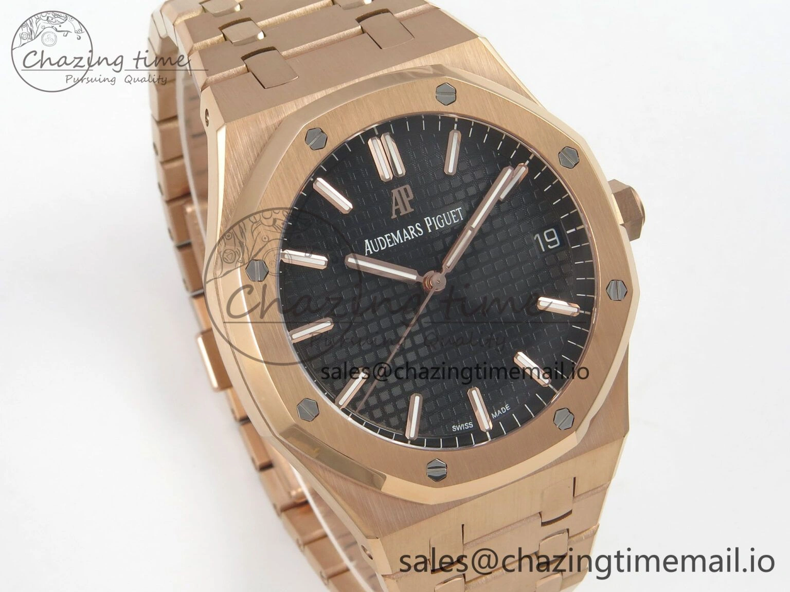 Royal Oak 41mm 15500 RG RSF 1:1 Best Edition Black Dial on RG Bracelet SA4302 Super Clone Soft 4206