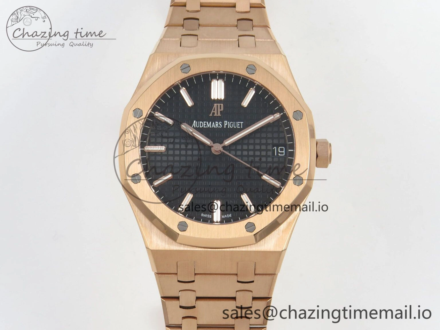 Royal Oak 41mm 15500 RG RSF 1:1 Best Edition Black Dial on RG Bracelet SA4302 Super Clone Soft 4206