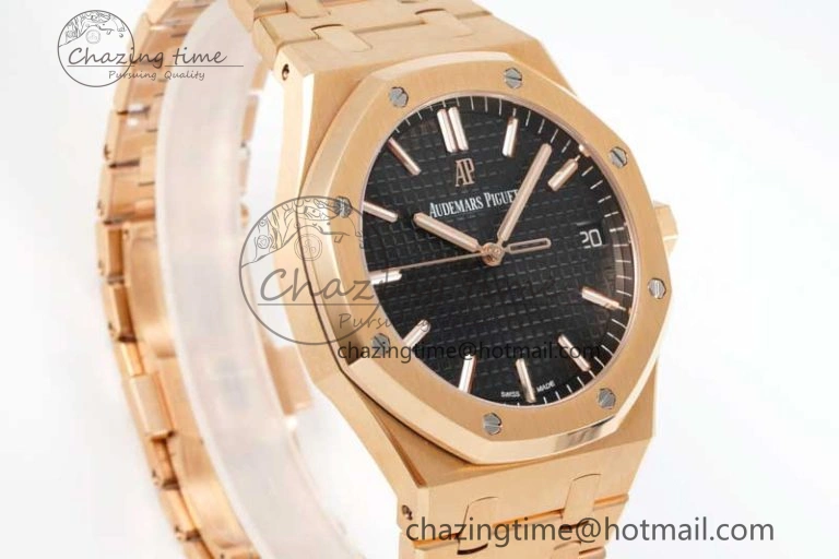 Royal Oak 41mm 15500 RG ZF 1:1 Best Edition Black Textured Dial on RG Bracelet A4302 V EasyCare 4770