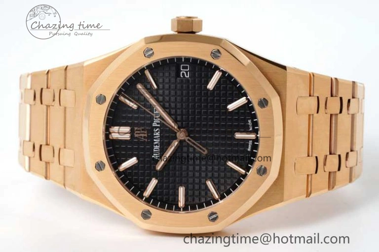 Royal Oak 41mm 15500 RG ZF 1:1 Best Edition Black Textured Dial on RG Bracelet A4302 V EasyCare 4770