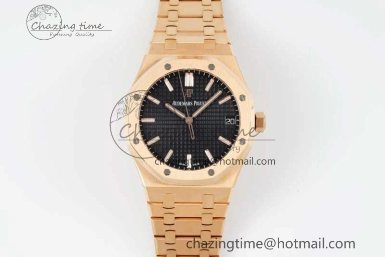 Royal Oak 41mm 15500 RG ZF 1:1 Best Edition Black Textured Dial on RG Bracelet A4302 V EasyCare 4770