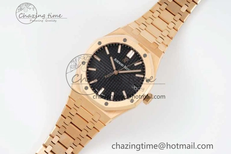 Royal Oak 41mm 15500 RG ZF 1:1 Best Edition Black Textured Dial on RG Bracelet A4302 V EasyCare 4770
