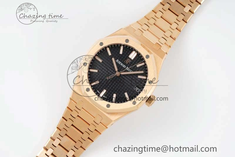 Royal Oak 41mm 15500 RG ZF 1:1 Best Edition Black Textured Dial on RG Bracelet A4302 V EasyCare 4770