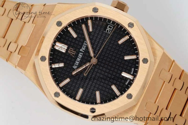 Royal Oak 41mm 15500 RG ZF 1:1 Best Edition Black Textured Dial on RG Bracelet A4302 V EasyCare 4770