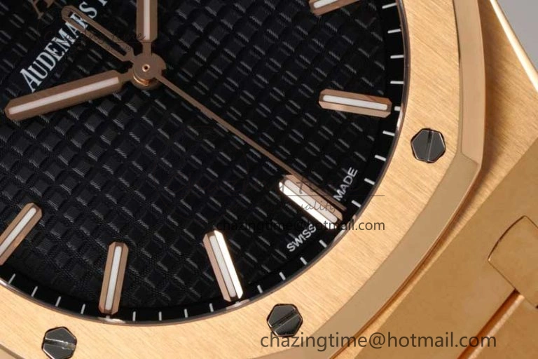 Royal Oak 41mm 15500 RG ZF 1:1 Best Edition Black Textured Dial on RG Bracelet A4302 V EasyCare 4770