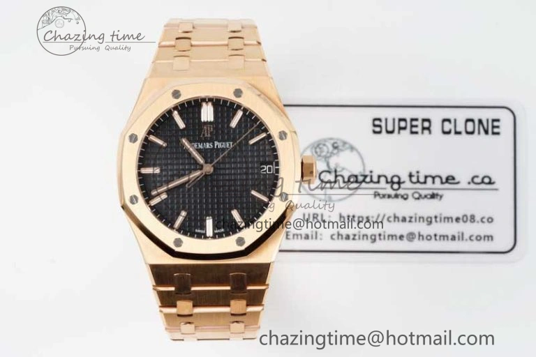 Royal Oak 41mm 15500 RG ZF 1:1 Best Edition Black Textured Dial on RG Bracelet A4302 V EasyCare 4770