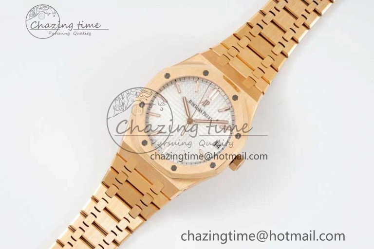 Royal Oak 41mm 15500 RG ZF 1:1 Best Edition White Textured Dial on RG Bracelet A4302 V Supportive 4771