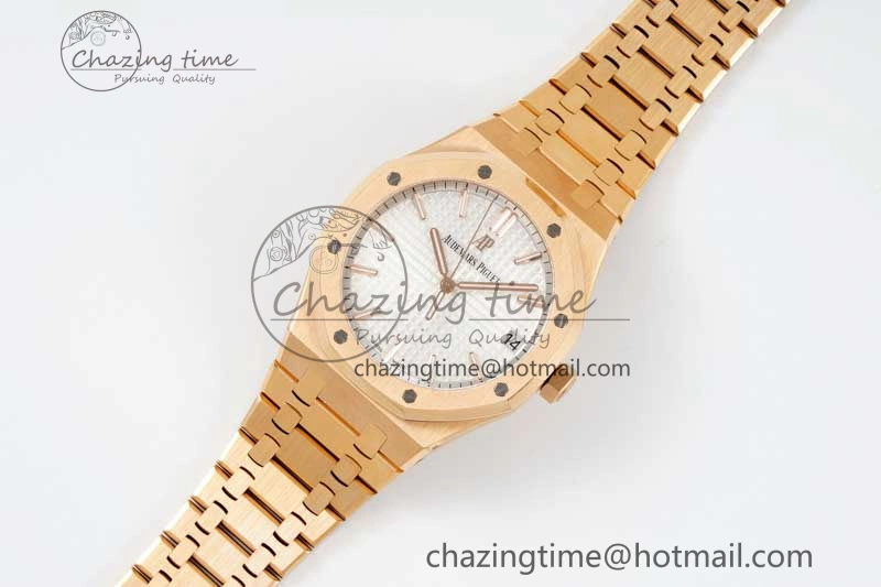 Royal Oak 41mm 15500 RG ZF 1:1 Best Edition White Textured Dial on RG Bracelet A4302 V Supportive 4771