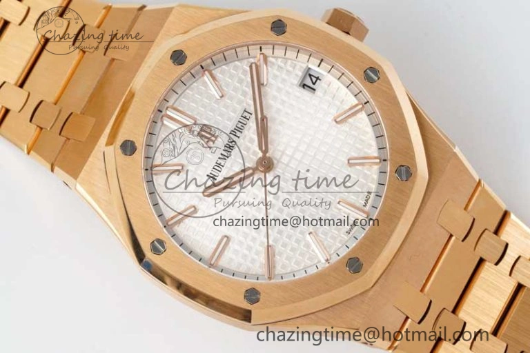 Royal Oak 41mm 15500 RG ZF 1:1 Best Edition White Textured Dial on RG Bracelet A4302 V Supportive 4771