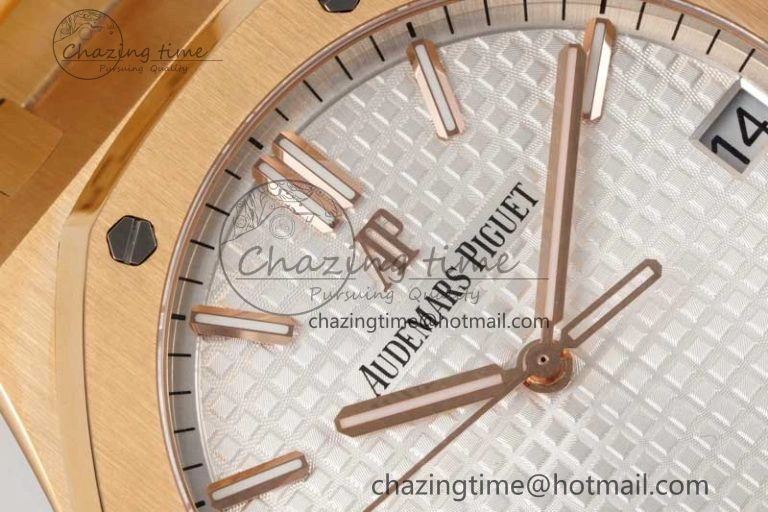 Royal Oak 41mm 15500 RG ZF 1:1 Best Edition White Textured Dial on RG Bracelet A4302 V Supportive 4771