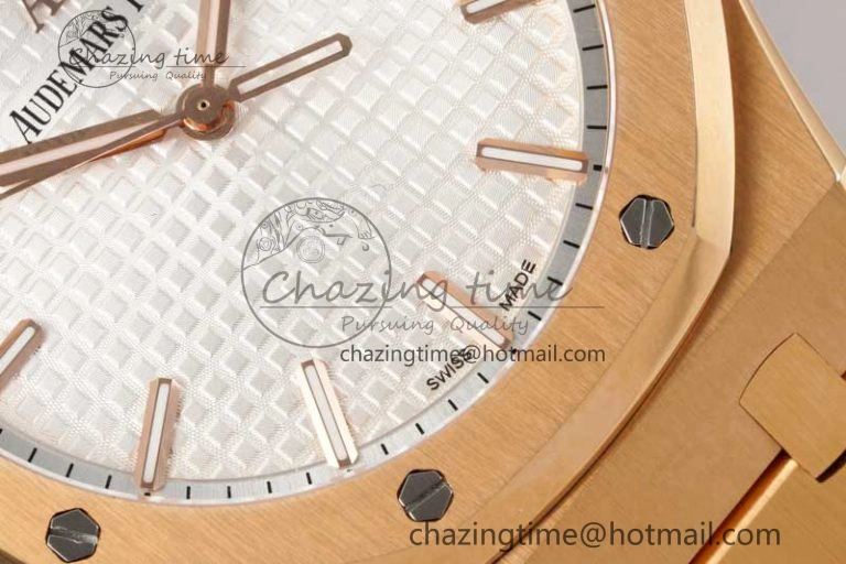 Royal Oak 41mm 15500 RG ZF 1:1 Best Edition White Textured Dial on RG Bracelet A4302 V Supportive 4771