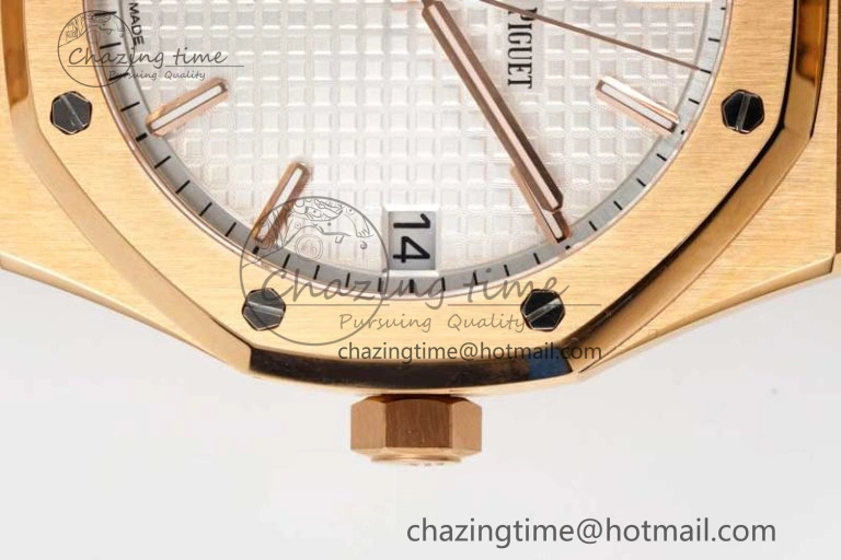 Royal Oak 41mm 15500 RG ZF 1:1 Best Edition White Textured Dial on RG Bracelet A4302 V Supportive 4771