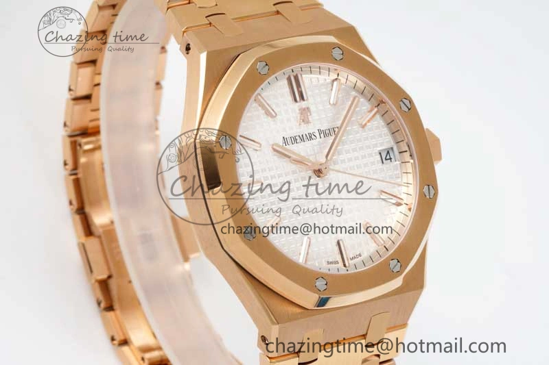 Royal Oak 41mm 15500 RG ZF 1:1 Best Edition White Textured Dial on RG Bracelet A4302 V Supportive 4771
