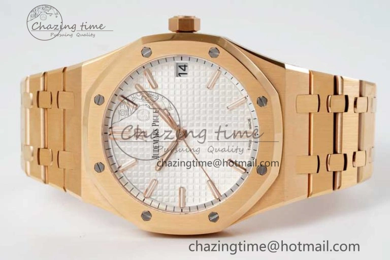 Royal Oak 41mm 15500 RG ZF 1:1 Best Edition White Textured Dial on RG Bracelet A4302 V Supportive 4771