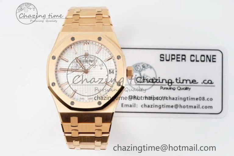 Royal Oak 41mm 15500 RG ZF 1:1 Best Edition White Textured Dial on RG Bracelet A4302 V Supportive 4771