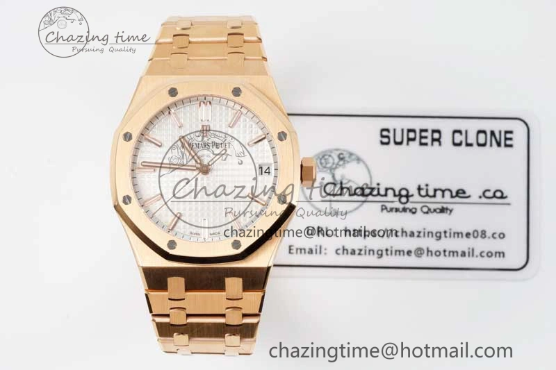 Royal Oak 41mm 15500 RG ZF 1:1 Best Edition White Textured Dial on RG Bracelet A4302 V Supportive 4771
