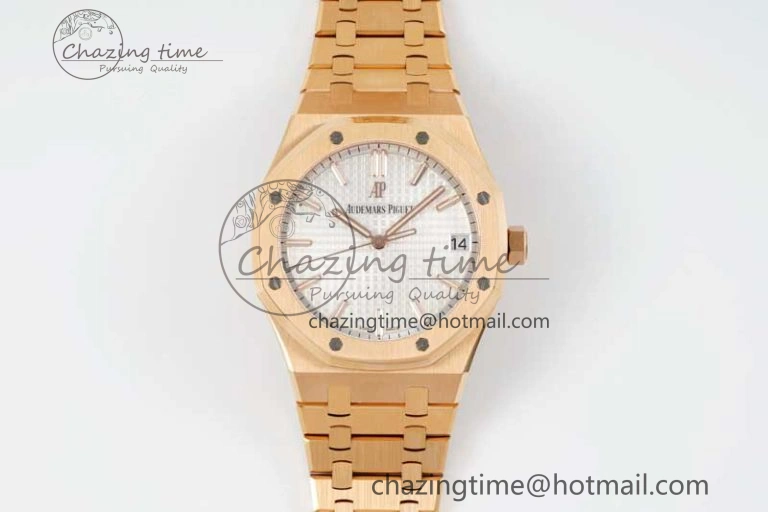 Royal Oak 41mm 15500 RG ZF 1:1 Best Edition White Textured Dial on RG Bracelet A4302 V Supportive 4771