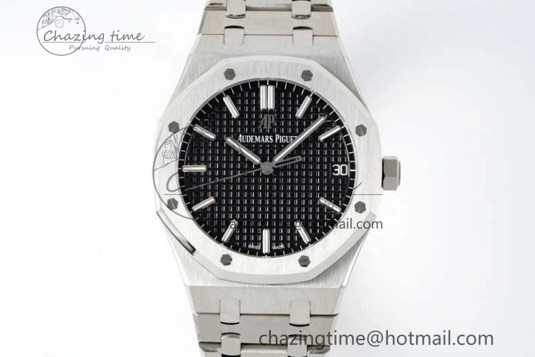 WellDesigned Royal Oak 41mm 15500 SS APSF 1:1 Best Edition Black Textured Dial on SS Bracelet A4302 Super Clone 4750