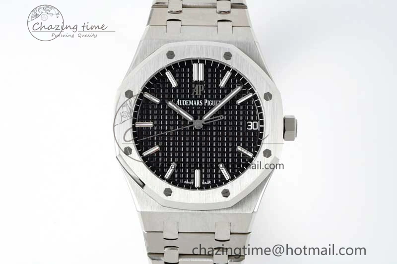 WellDesigned Royal Oak 41mm 15500 SS APSF 1:1 Best Edition Black Textured Dial on SS Bracelet A4302 Super Clone 4750