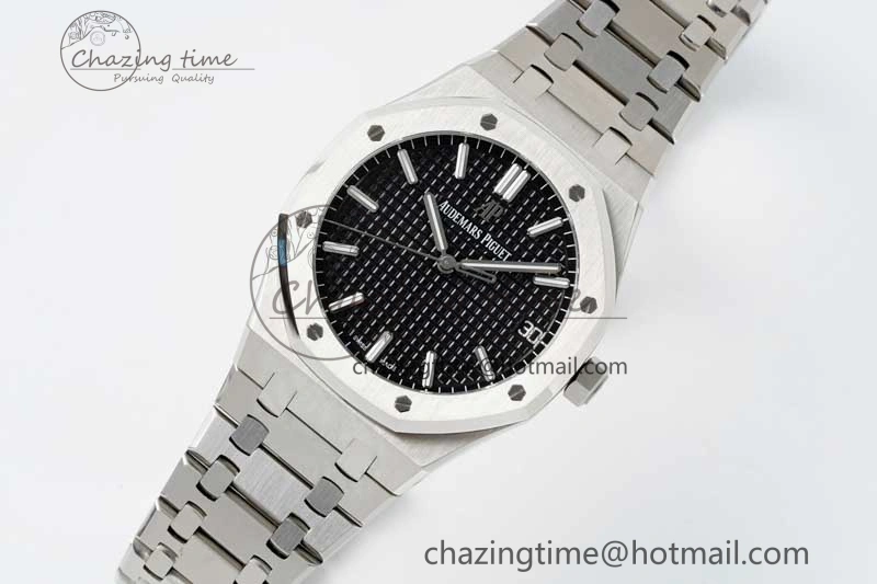WellDesigned Royal Oak 41mm 15500 SS APSF 1:1 Best Edition Black Textured Dial on SS Bracelet A4302 Super Clone 4750