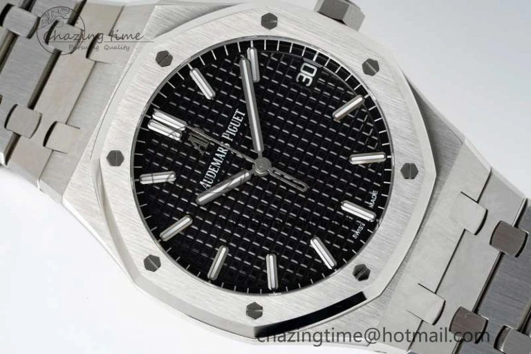 WellDesigned Royal Oak 41mm 15500 SS APSF 1:1 Best Edition Black Textured Dial on SS Bracelet A4302 Super Clone 4750