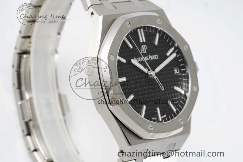 WellDesigned Royal Oak 41mm 15500 SS APSF 1:1 Best Edition Black Textured Dial on SS Bracelet A4302 Super Clone 4750