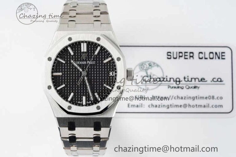 WellDesigned Royal Oak 41mm 15500 SS APSF 1:1 Best Edition Black Textured Dial on SS Bracelet A4302 Super Clone 4750
