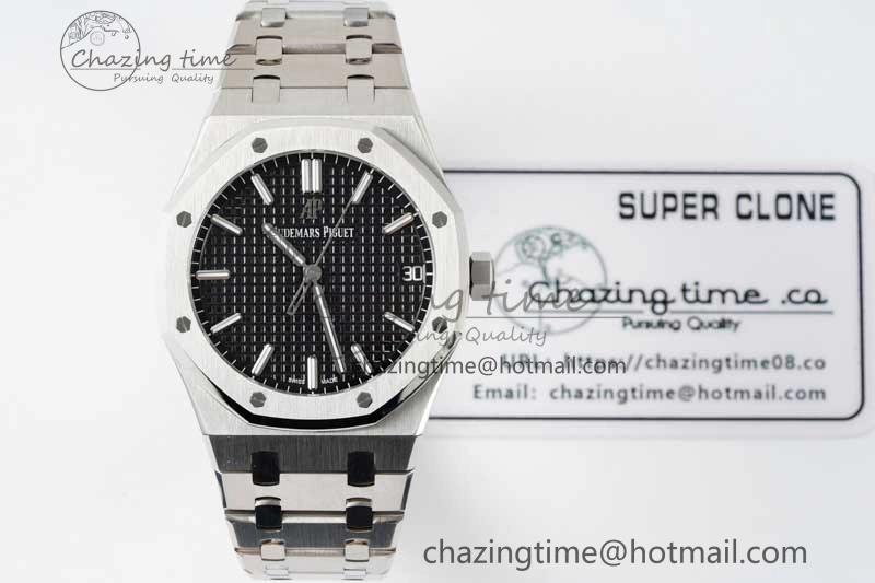 WellDesigned Royal Oak 41mm 15500 SS APSF 1:1 Best Edition Black Textured Dial on SS Bracelet A4302 Super Clone 4750