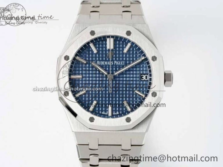 Royal Oak 41mm 15500 SS APSF 1:1 Best Edition Blue Textured Dial on SS Bracelet A4302 Super Clone DailyWear 4749