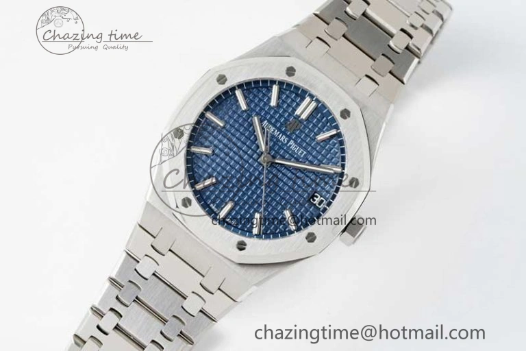 Royal Oak 41mm 15500 SS APSF 1:1 Best Edition Blue Textured Dial on SS Bracelet A4302 Super Clone DailyWear 4749