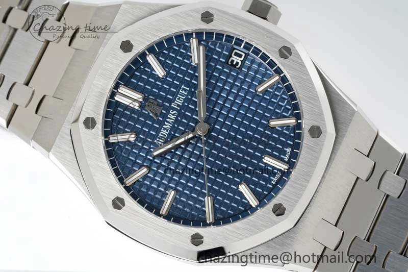 Royal Oak 41mm 15500 SS APSF 1:1 Best Edition Blue Textured Dial on SS Bracelet A4302 Super Clone DailyWear 4749
