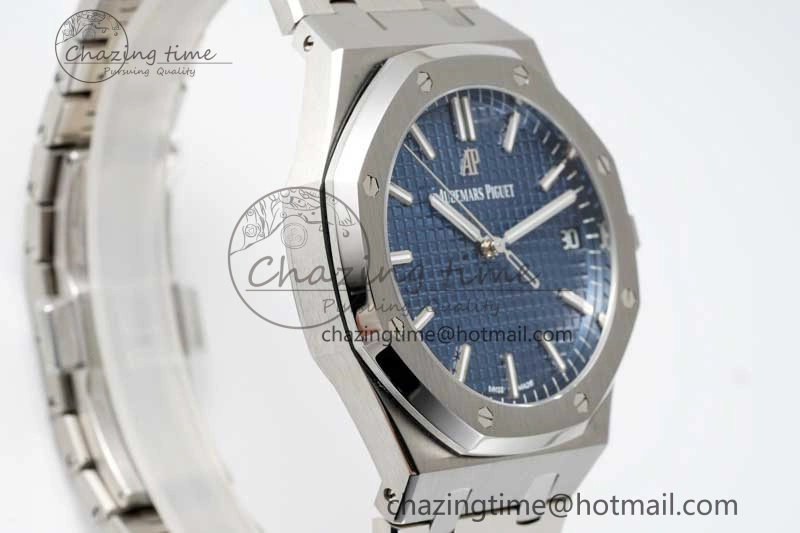 Royal Oak 41mm 15500 SS APSF 1:1 Best Edition Blue Textured Dial on SS Bracelet A4302 Super Clone DailyWear 4749