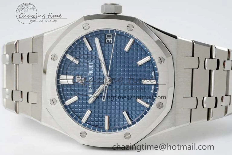 Royal Oak 41mm 15500 SS APSF 1:1 Best Edition Blue Textured Dial on SS Bracelet A4302 Super Clone DailyWear 4749