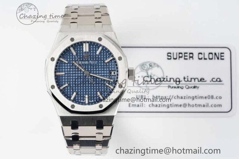 Royal Oak 41mm 15500 SS APSF 1:1 Best Edition Blue Textured Dial on SS Bracelet A4302 Super Clone DailyWear 4749