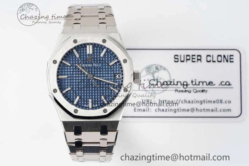 Royal Oak 41mm 15500 SS APSF 1:1 Best Edition Blue Textured Dial on SS Bracelet A4302 Super Clone DailyWear 4749