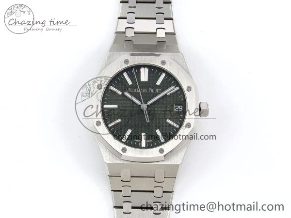 TimelessDesign Royal Oak 41mm 15500 SS APSF 1:1 Best Edition Green Textured Dial on SS Bracelet SA4302 Super Clone 4418