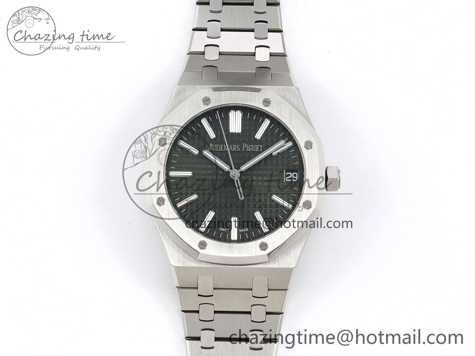 TimelessDesign Royal Oak 41mm 15500 SS APSF 1:1 Best Edition Green Textured Dial on SS Bracelet SA4302 Super Clone 4418